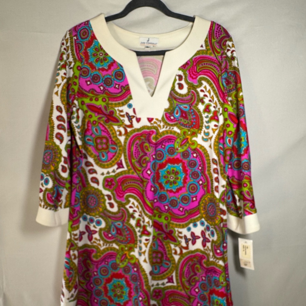 Jude Connally White Multicolor Paisley V-Neck Long Sleeve Dress